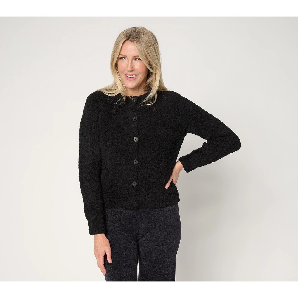 Barefoot Dreams CozyChic Raglan Button Front Cardigan Black,Medium #56-